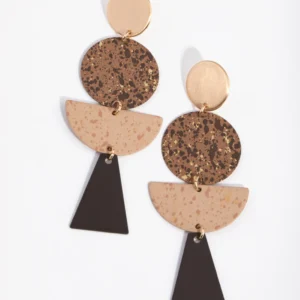 Brushed Gold Decorated Geometric Drop Earrings