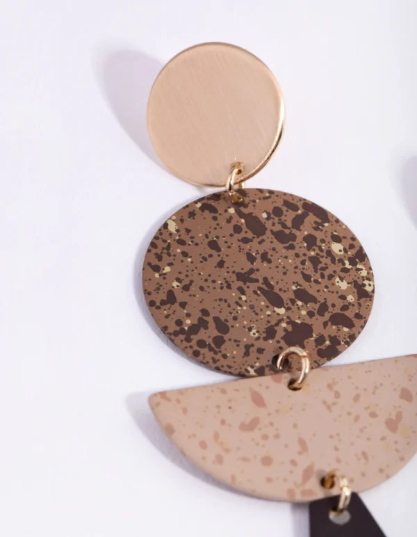 Brushed Gold Decorated Geometric Drop Earrings - Image 3