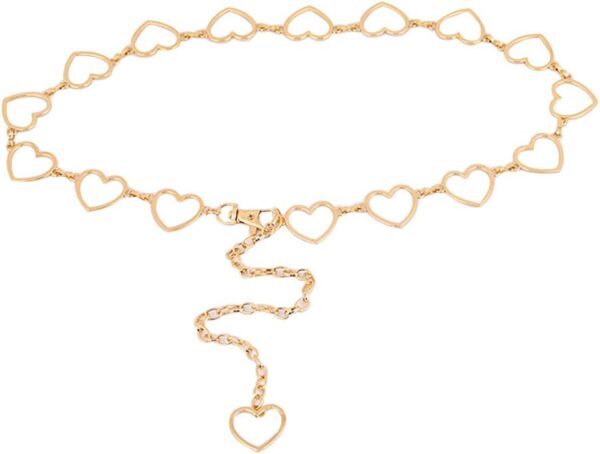 Women Fashion Metal Waist Belt Dress Blouse Sweater Chain, Hollow Heart Golden, One Size - Image 3