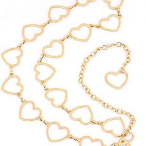 Women Fashion Metal Waist Belt Dress Blouse Sweater Chain, Hollow Heart Golden, One Size