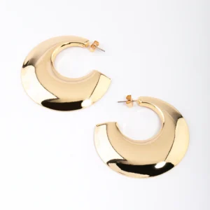 Gold Plated Brass Chubby Disc Hoop Earrings