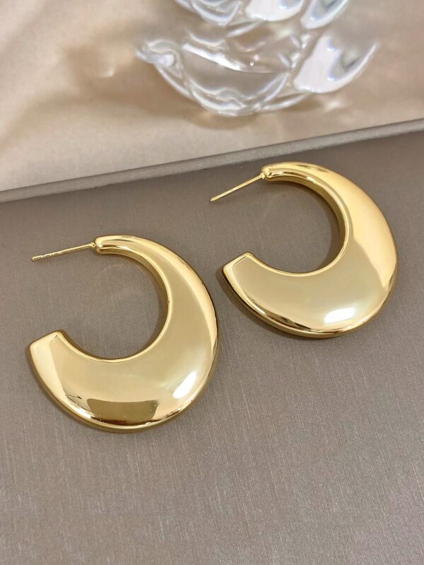 Gold Plated Brass Chubby Disc Hoop Earrings - Image 2