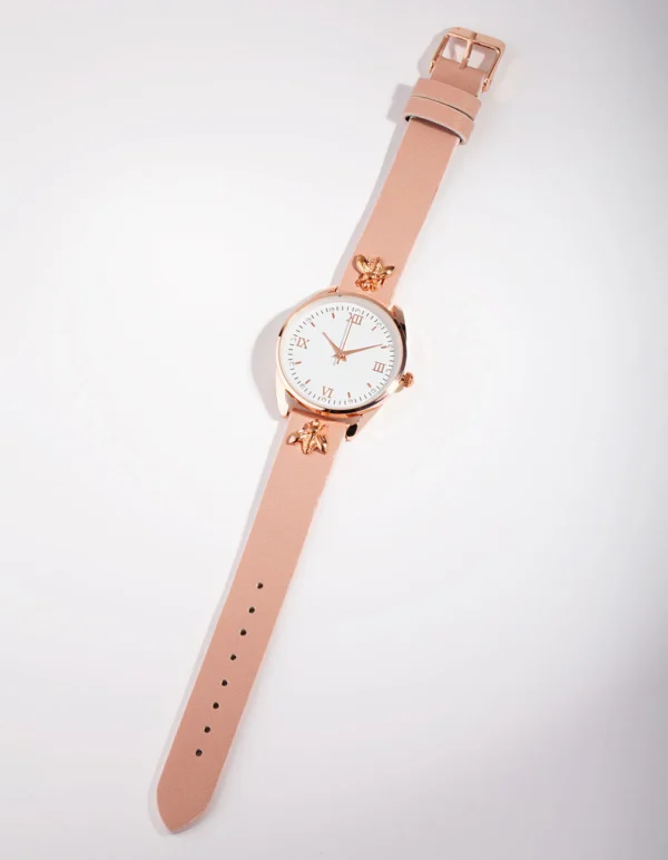 Rose Gold Bee PU Strap Watch - Image 3