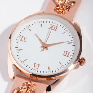 Rose Gold Bee PU Strap Watch