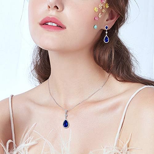 Sterling Silver Wedding Bridal CZ Infinity Teardrop Pendant Necklace Dangle Earrings Set - Image 3