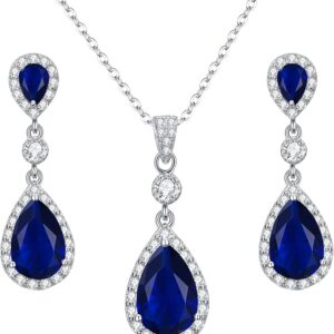 Sterling Silver Wedding Bridal CZ Infinity Teardrop Pendant Necklace Dangle Earrings Set