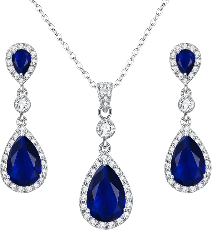 Sterling Silver Wedding Bridal CZ Infinity Teardrop Pendant Necklace Dangle Earrings Set