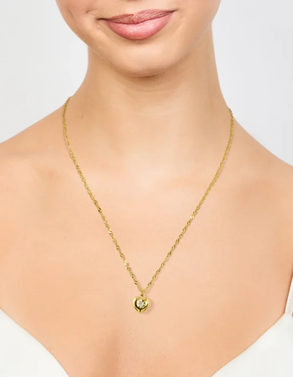 Puffy heart necklace made of gold-plated stainless steel and zirconium - Image 3