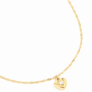 Puffy heart necklace made of gold-plated stainless steel and zirconium